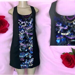 bebe Black Mini Dress with Blue and Purple Sequins